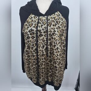 Southern Stitch Sequin Leopard Pullover Hoodie XXL (6539)